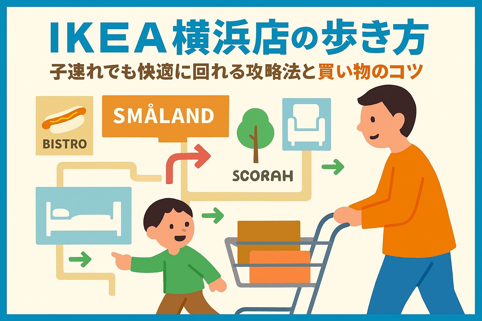 「IKEA横浜店を子連れで快適に回るための攻略法を紹介するブログ記事のアイキャッチ画像」
